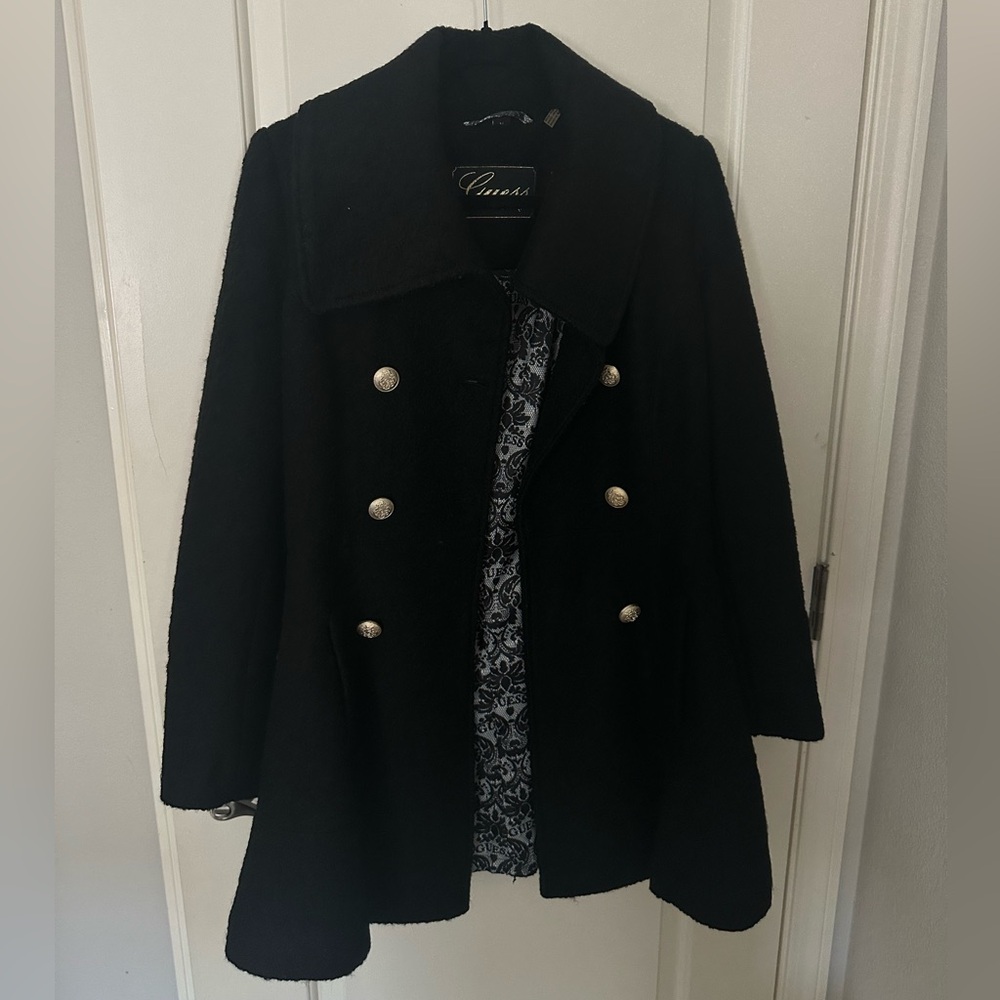 GUESS Classic Black Double-Breasted Women's Coat